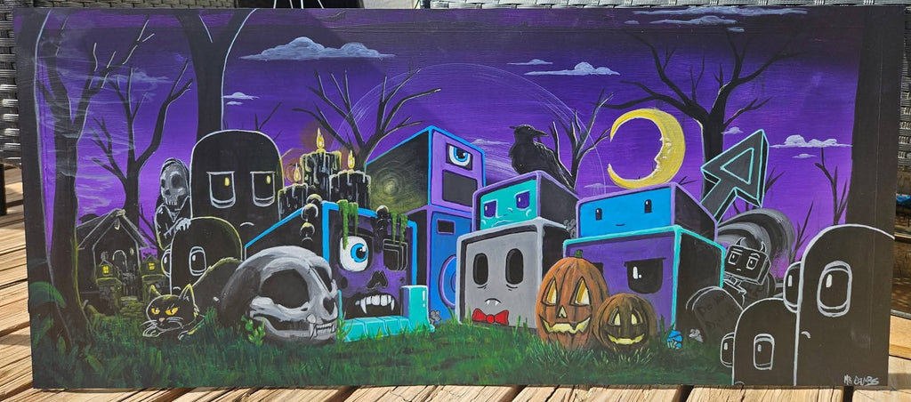 "Spooky Sound Town" Original Acrylic Painting, 35.5"x15.5"