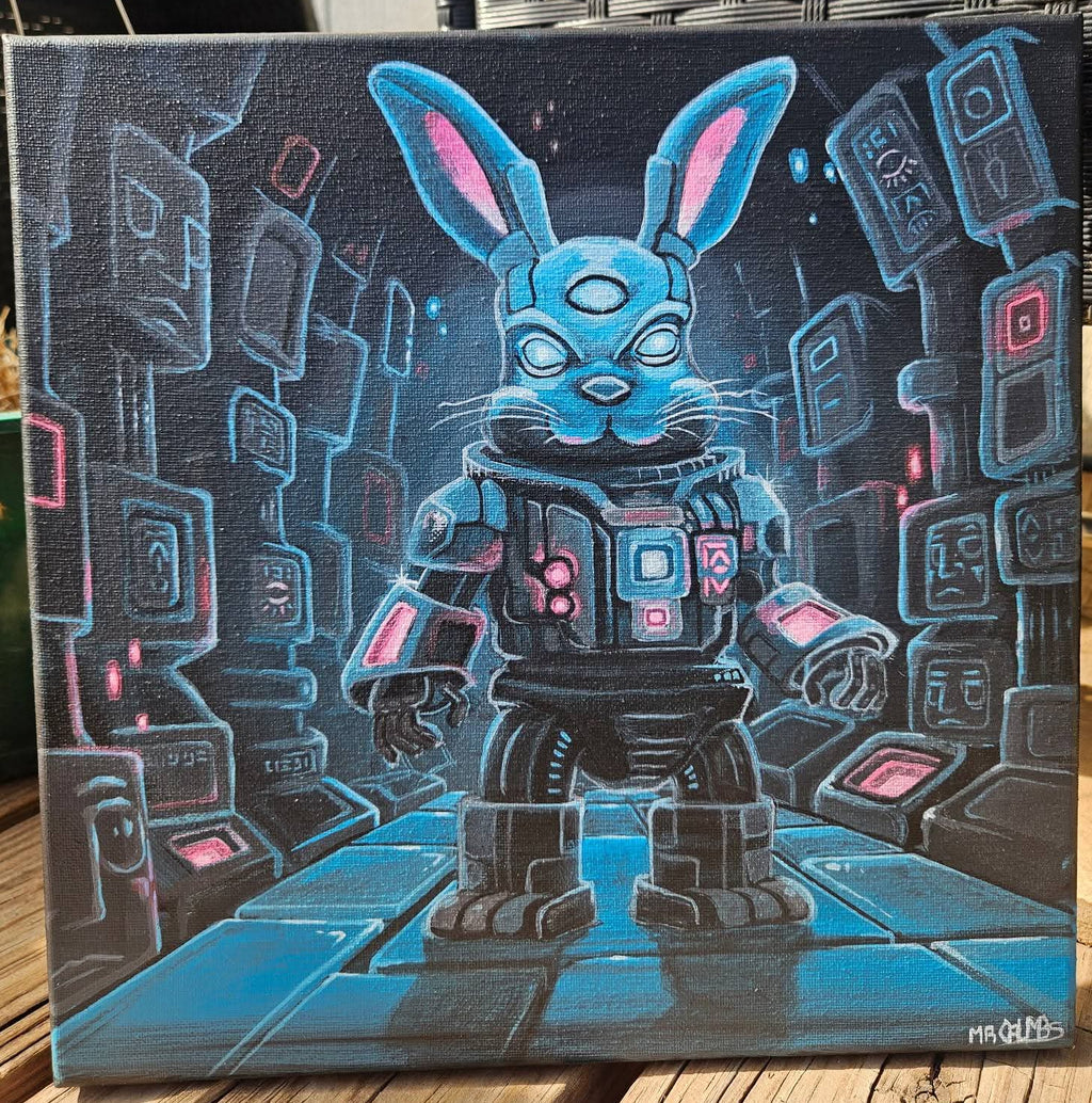 "Cyber Bunbun" Original Acrylic Painting, 12"x12"