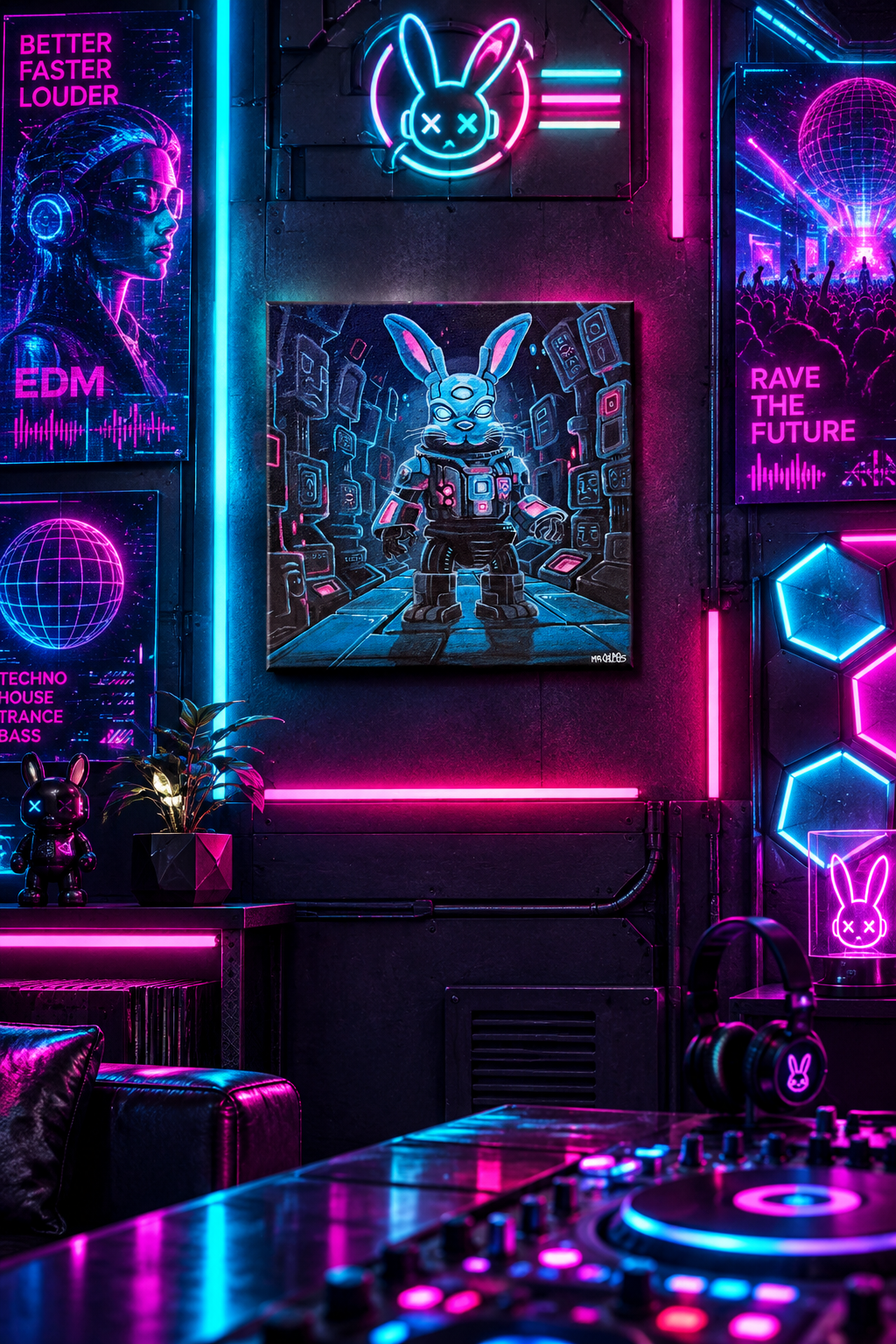 "Cyber Bunbun" Original Acrylic Painting, 12"x12"