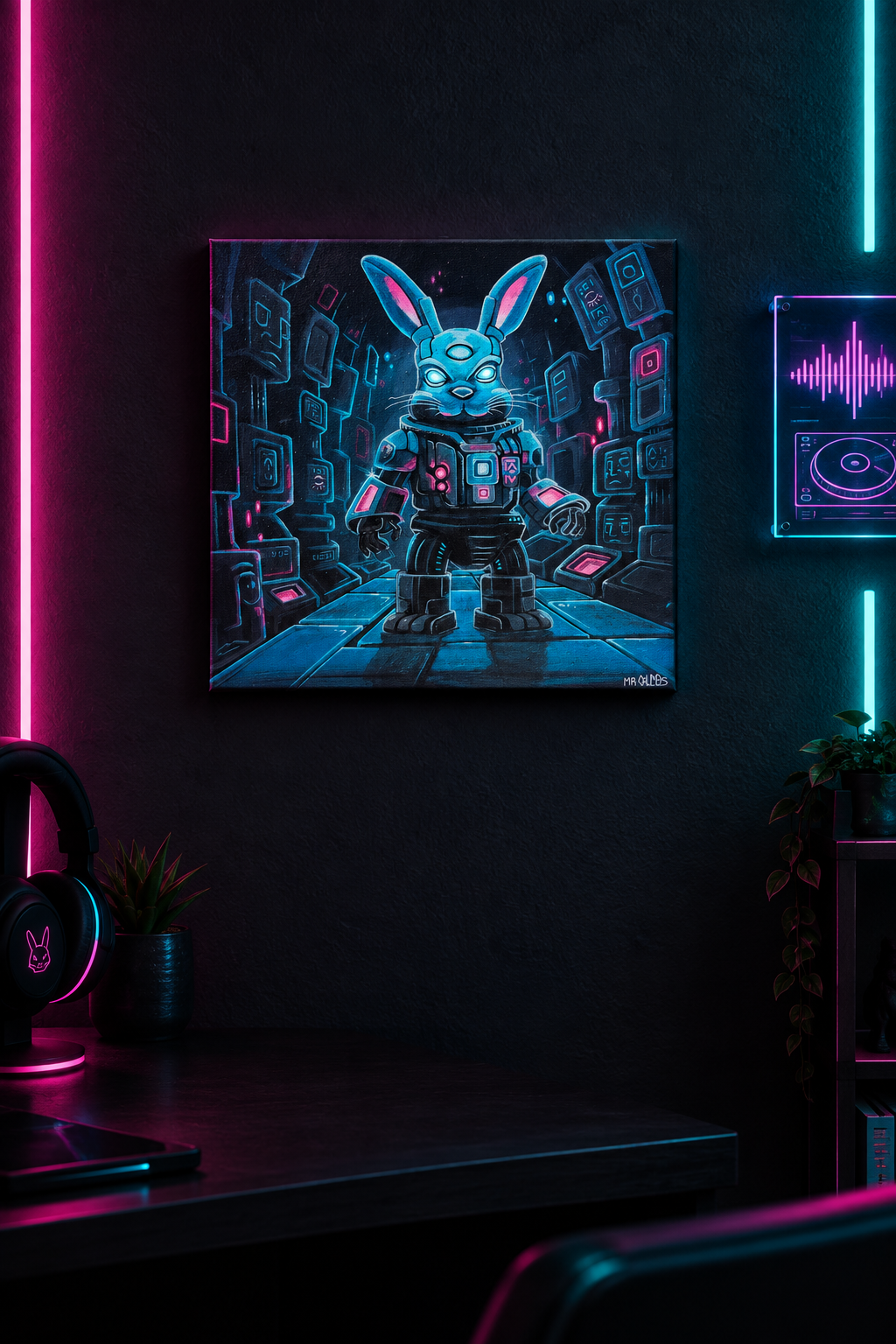 "Cyber Bunbun" Original Acrylic Painting, 12"x12"