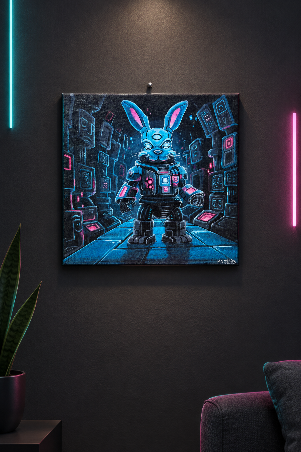 "Cyber Bunbun" Original Acrylic Painting, 12"x12"