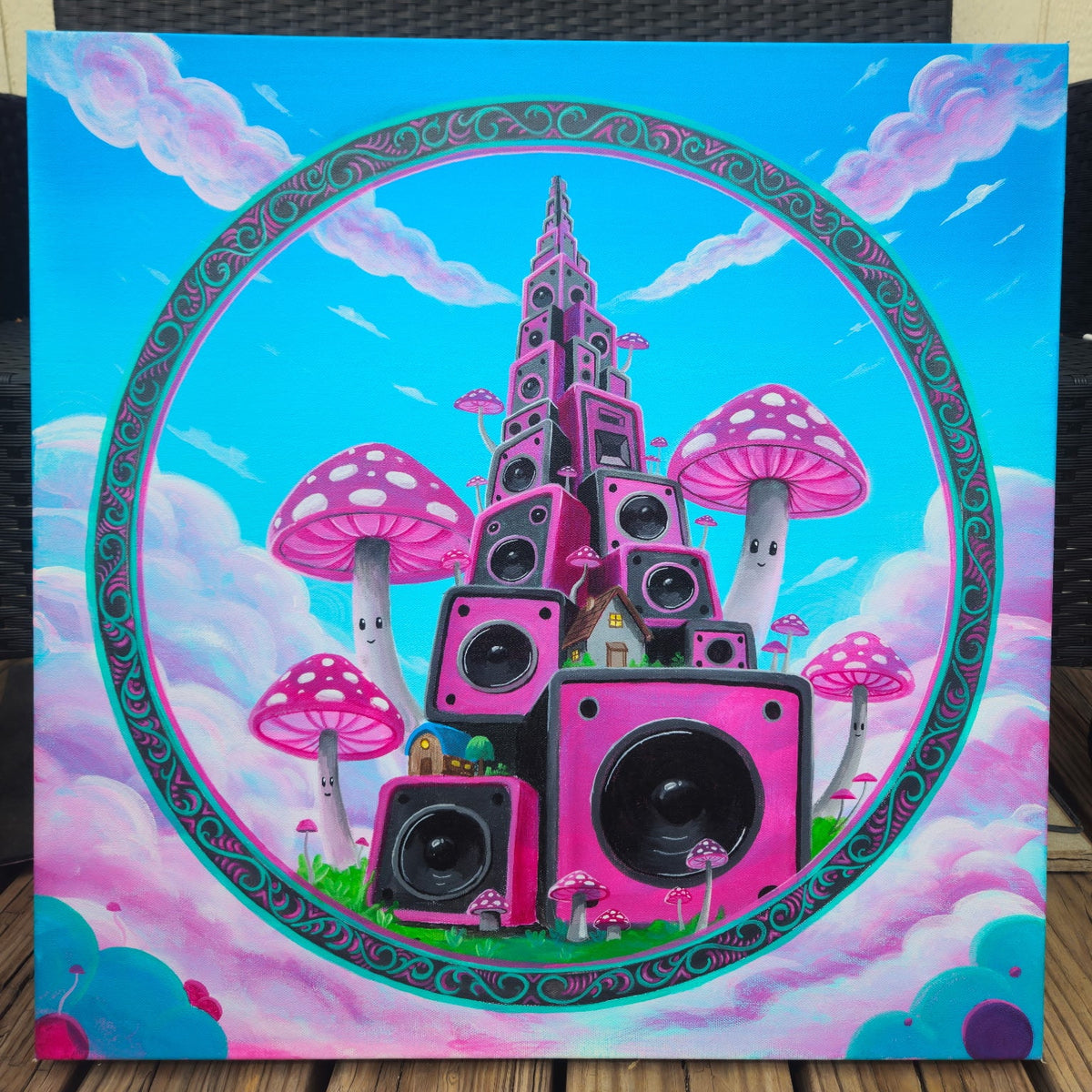 "Tower of Tunes" Original Acrylic Painting, 24"x24"
