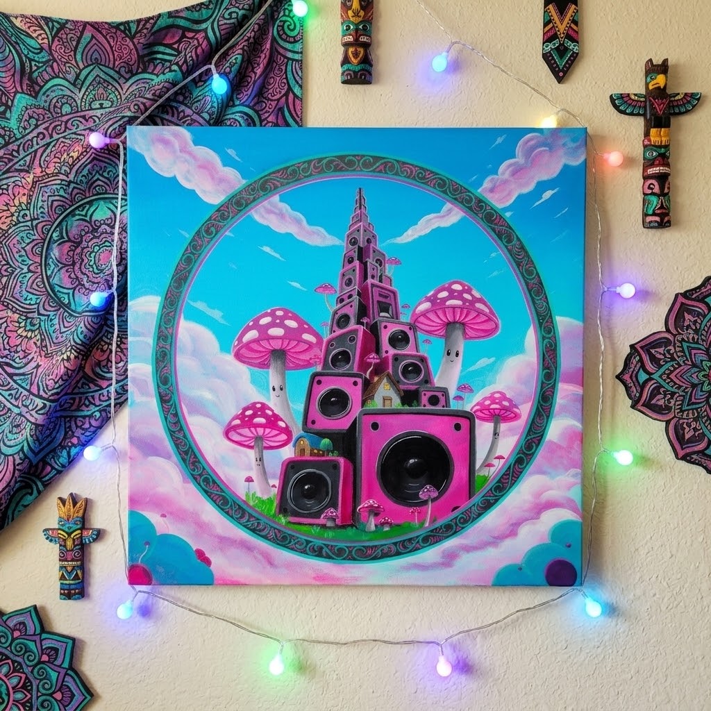"Tower of Tunes" Original Acrylic Painting, 24"x24"