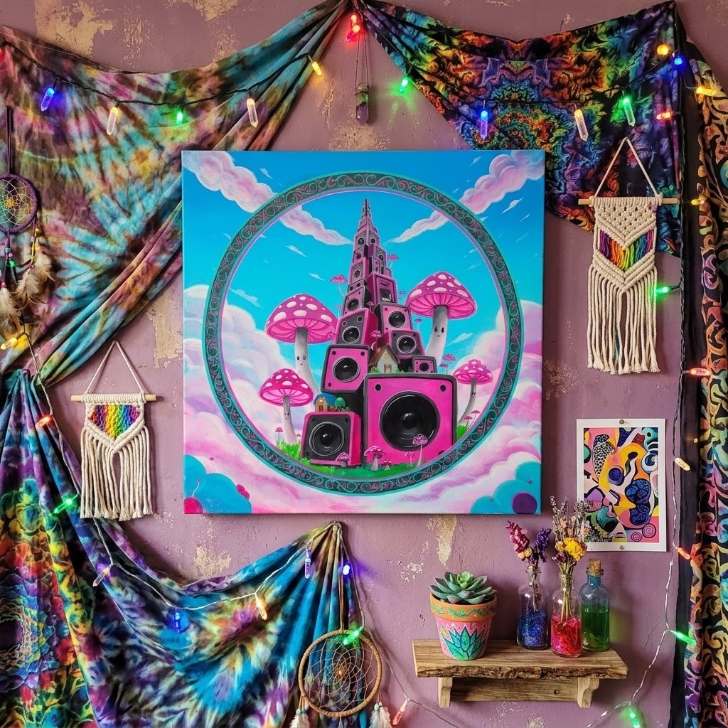 "Tower of Tunes" Original Acrylic Painting, 24"x24"