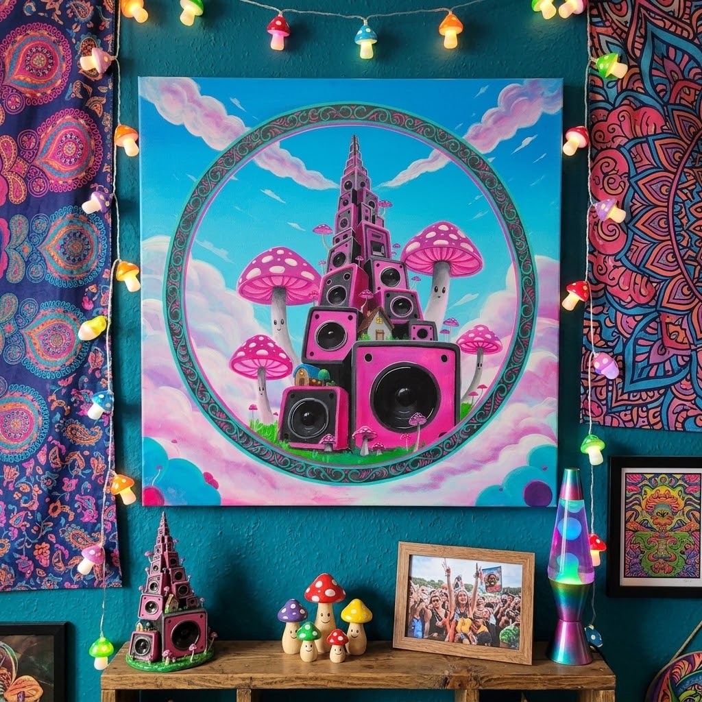 "Tower of Tunes" Original Acrylic Painting, 24"x24"