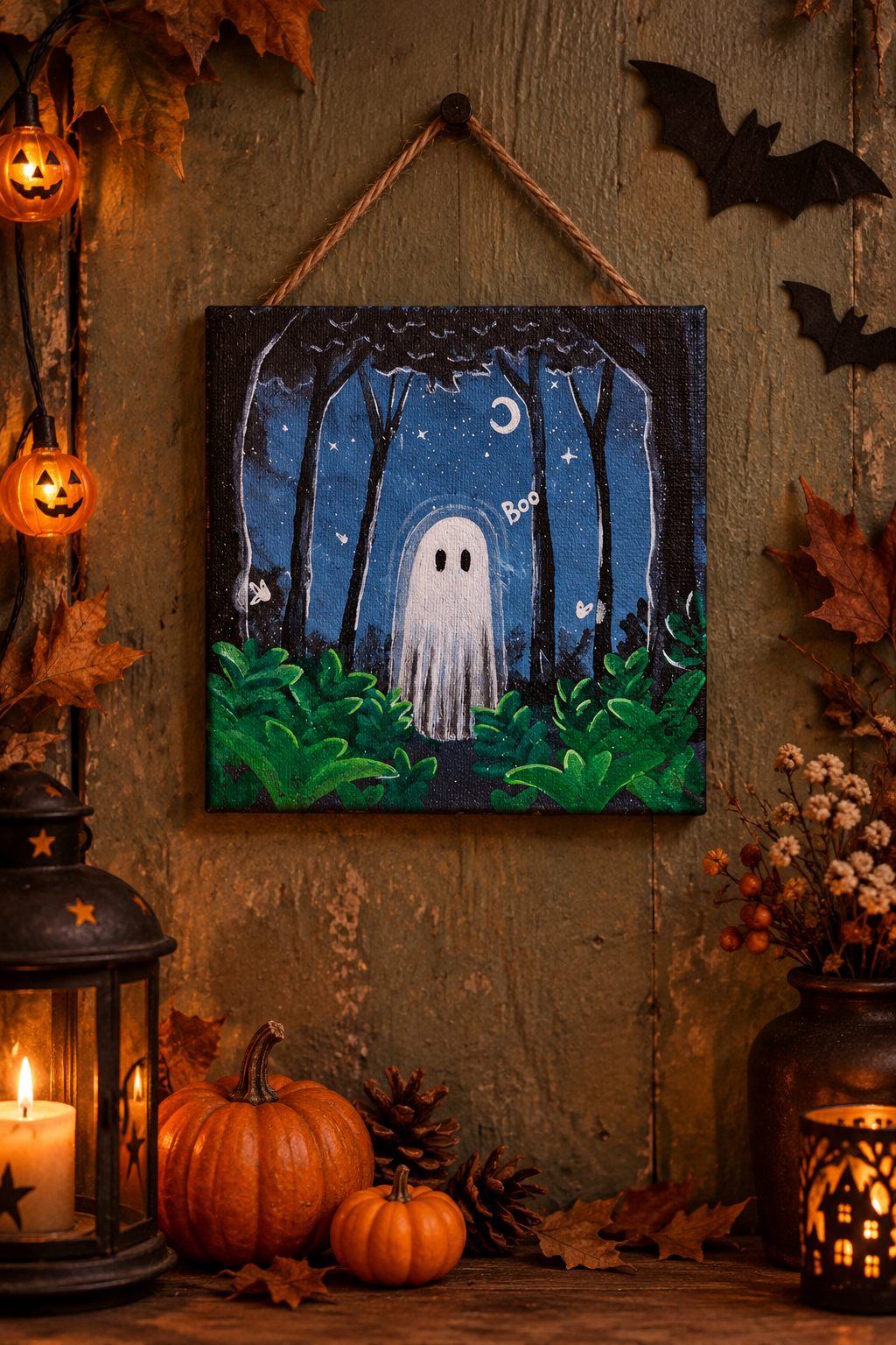 "Boo" Original Acrylic Painting, 6"x6"