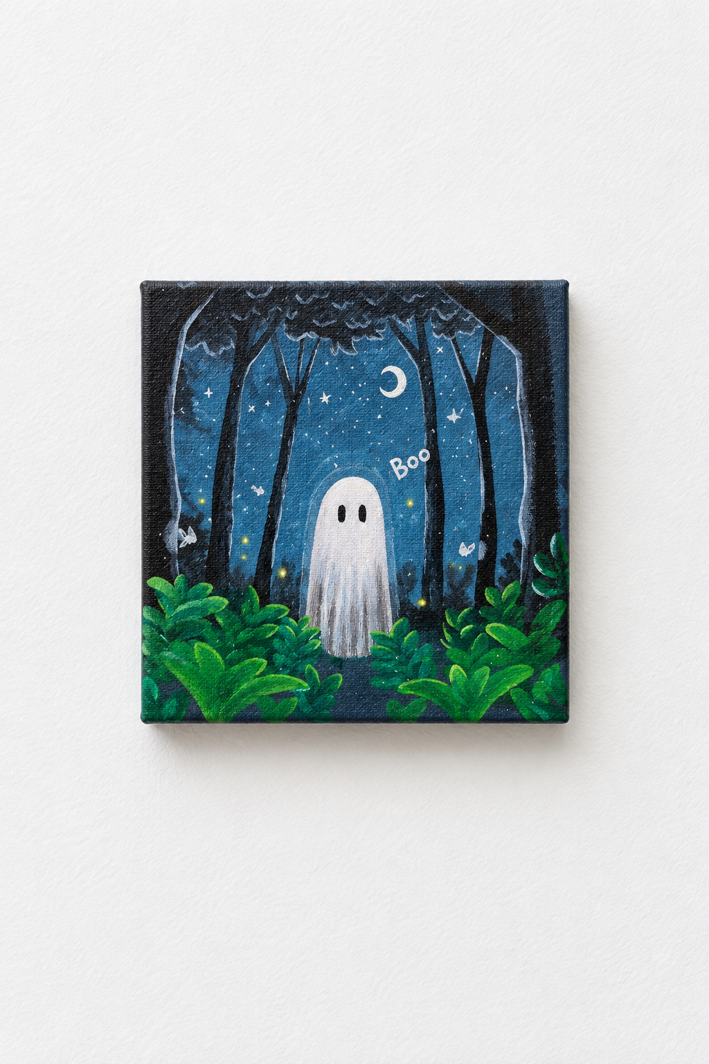 "Boo" Original Acrylic Painting, 6"x6"