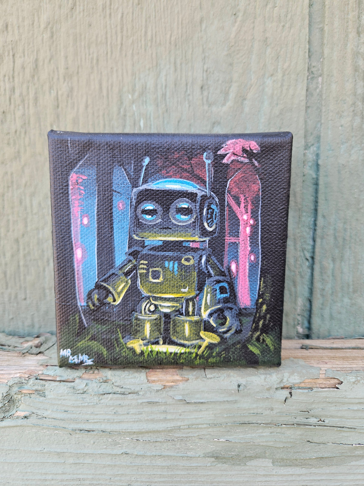 "Sonar's Signal" Original Acrylic Painting, 4"x4"