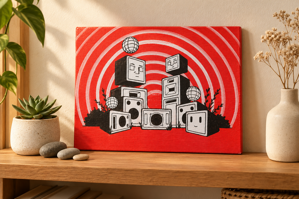 "Disco System" Original Acrylic Painting, 9"x12"